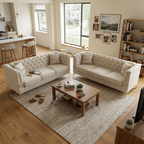 Modern Velvet Upholstered Sofa Set with Tufted Backrest - Cream White