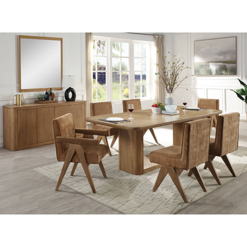 Zoey Dining Set with Rectangular Pedestal Table and Upholstered Chairs - Light Brown