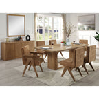 Zoey Dining Set with Rectangular Pedestal Table and Upholstered Chairs - Light Brown
