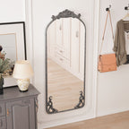 Full Body Arched Mirror with Vintage Carved Applique - Bronze or Pearl Silver