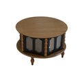Round Storage Coffee Table with Fluted Glass Doors - Black or Dark Brown