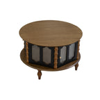 Round Storage Coffee Table with Fluted Glass Doors - Black or Dark Brown