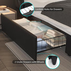 Wingback Upholstered Bed Frame with LED Lights and Charging Station - Black or White