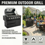 46-Inch 6-Burner Gas Outdoor Grill with LED Controls - Black