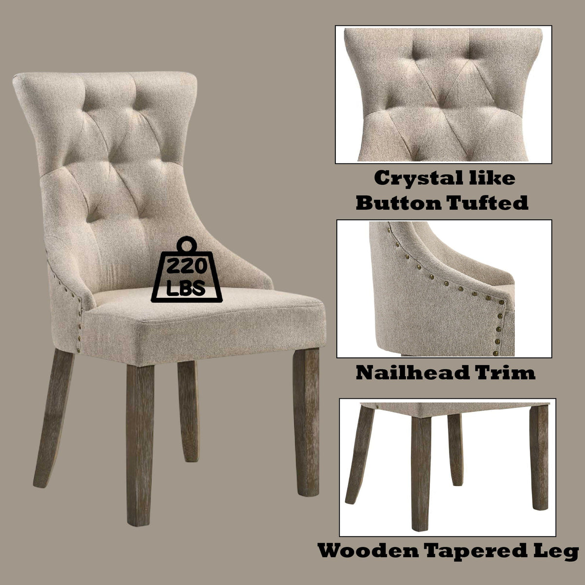Two Tone Reclaimed Side Chair Set with Padded High-Back - Beige / Gray