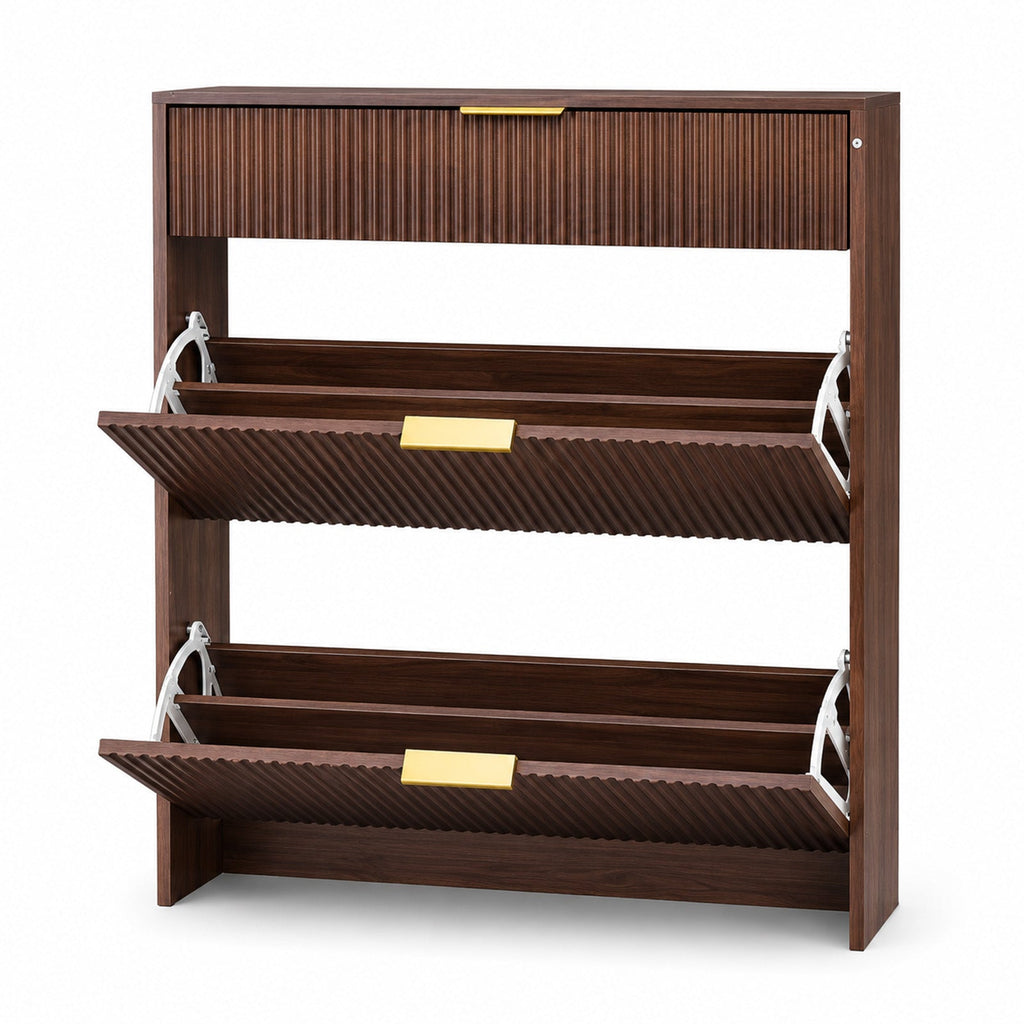 Narrow Fluted Shoe Storage Cabinet with Fluted Detailing - MDF