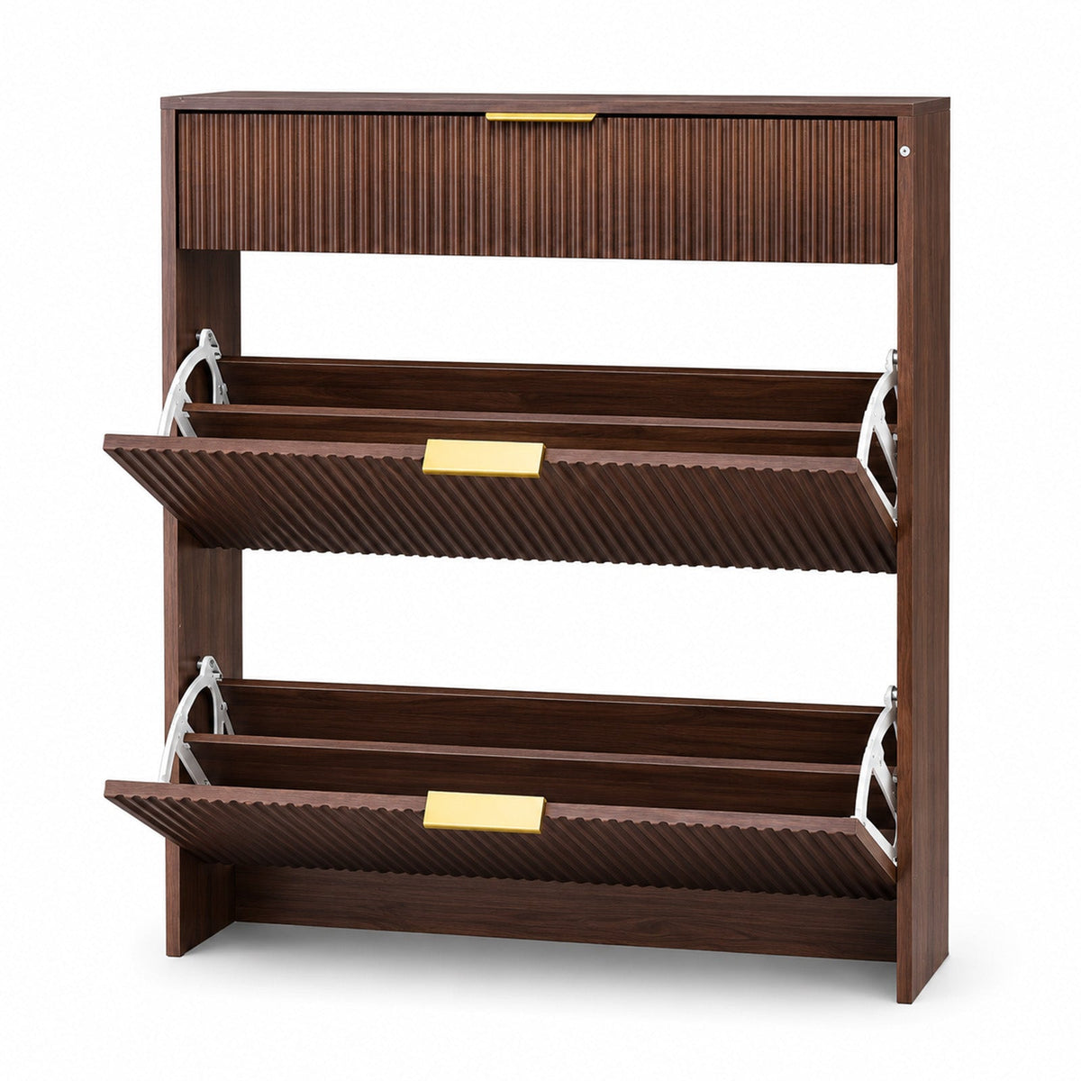 Narrow Fluted Shoe Storage Cabinet with Fluted Detailing - MDF