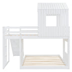 Loft Bunk Bed With Playhouse, Slide, and Guardrails - Twin Over Full