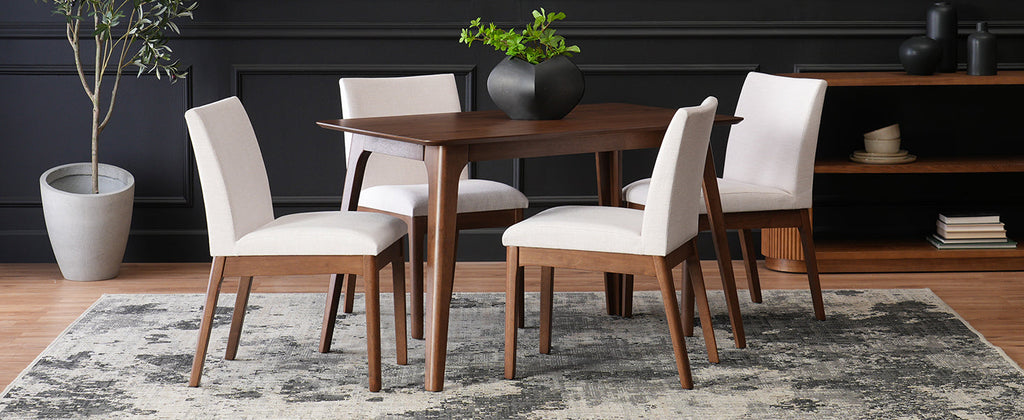 5-Piece Dining Table Set with Upholstered Chairs - Light Beige/Walnut