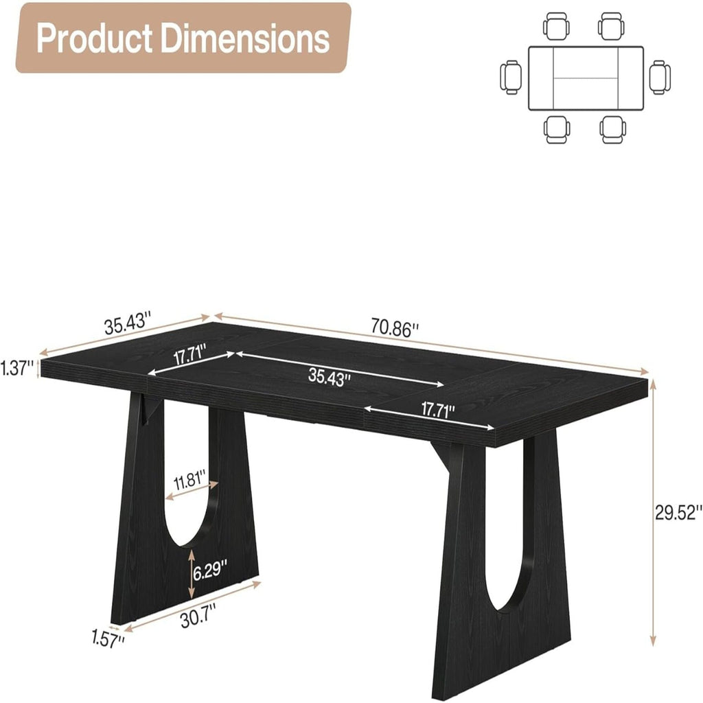 Large Rectangular Dining Table with Farmhouse Style - Light Brown or Black