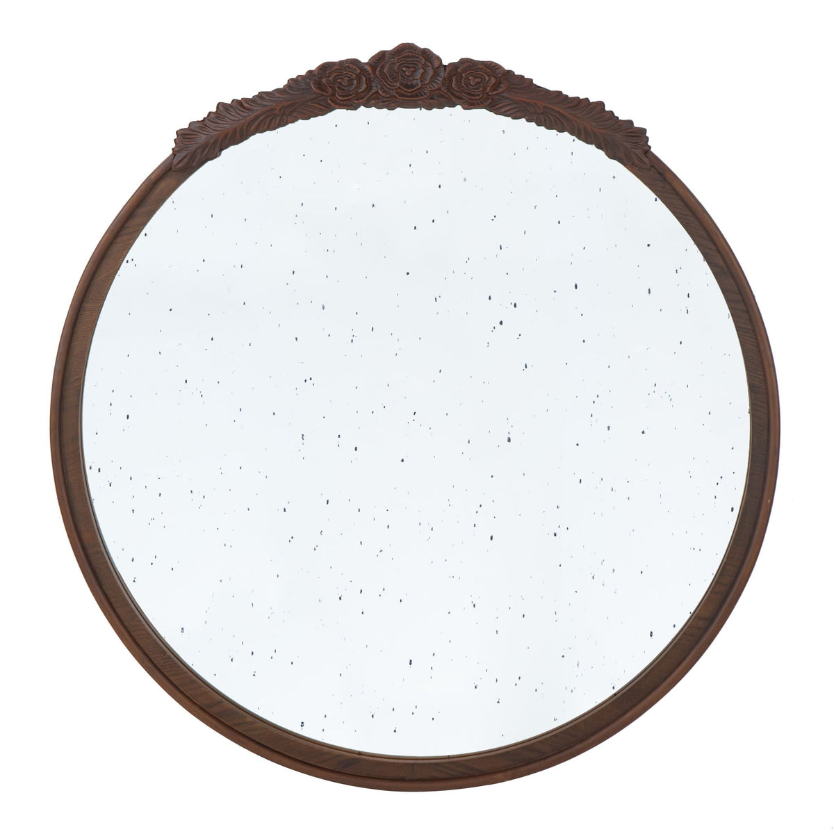 Round Hand Carved Rose Antique Wall Mirror with Intricate Detailing - Light Brown or Black