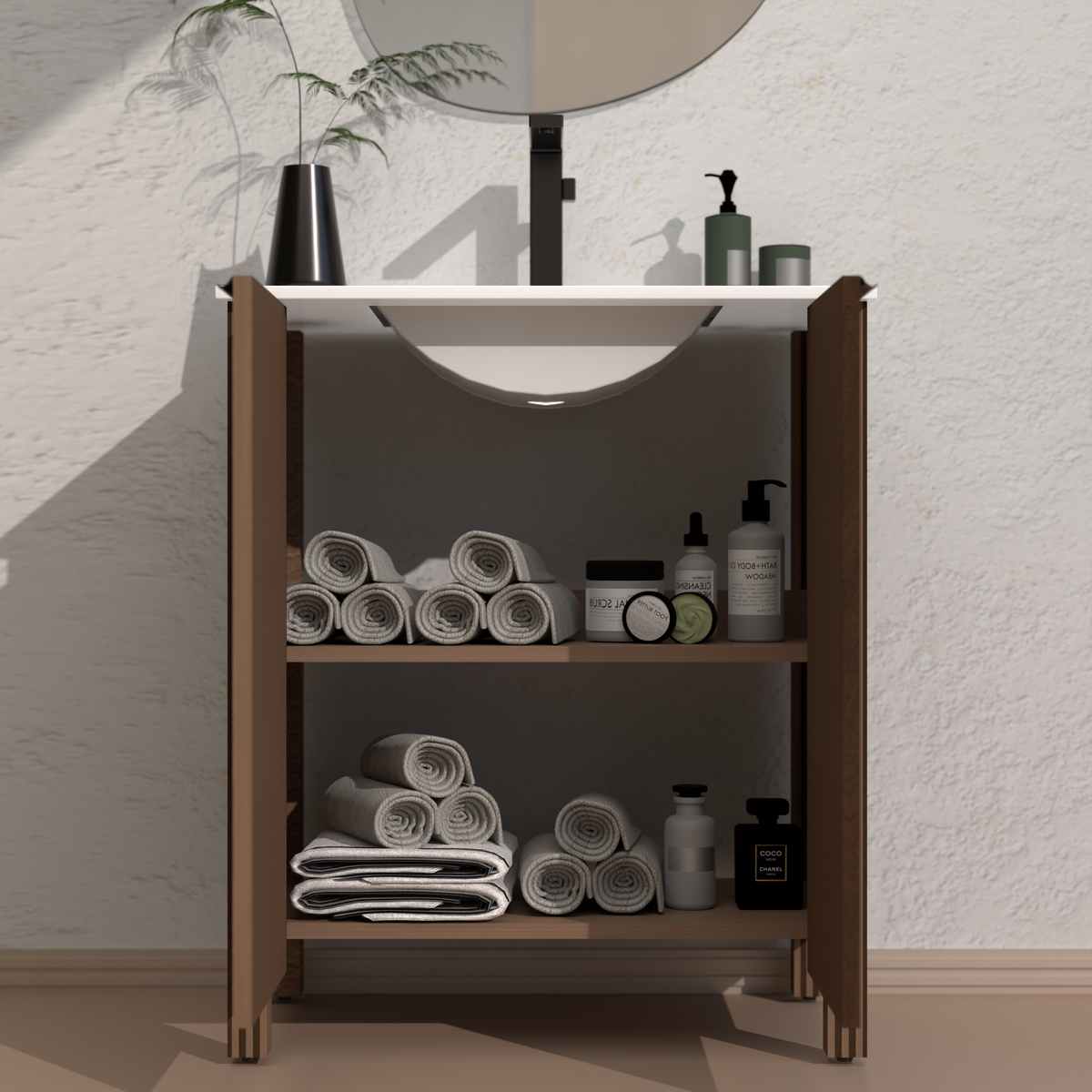 30-Inch Bathroom Vanity with Resin Basin - Brown