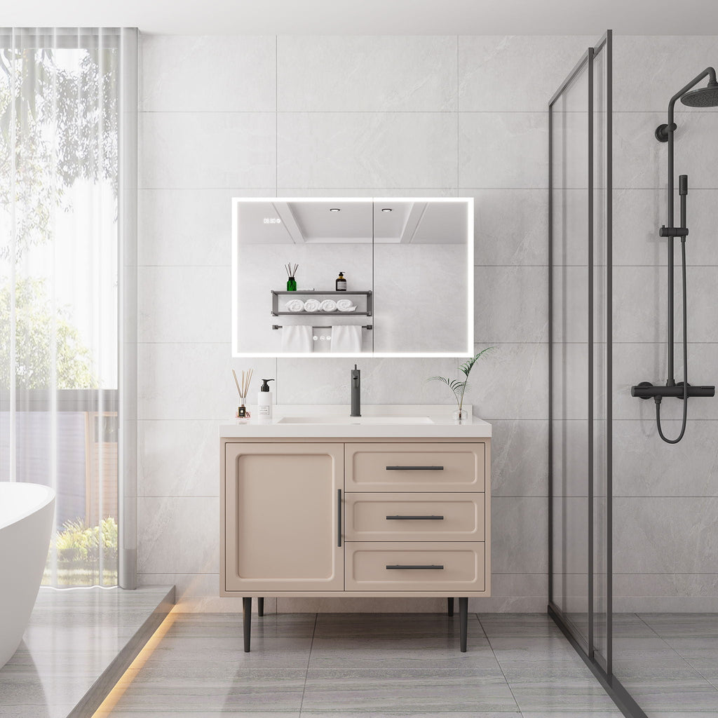 LED Medicine Cabinet With Defogger and Digital Display - Pearl Silver