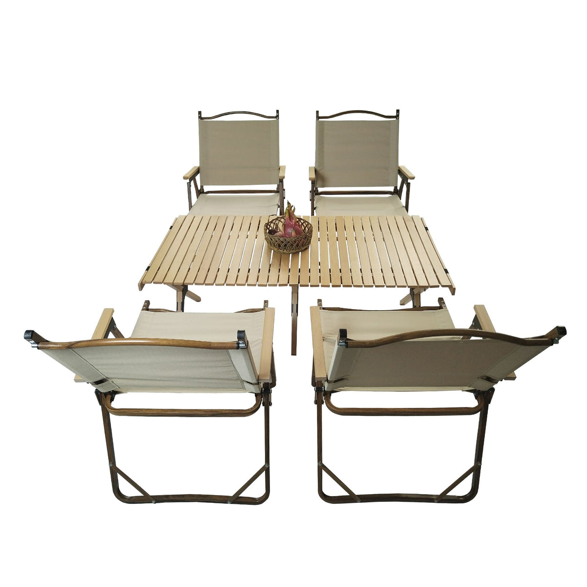 Foldable 5 Piece Outdoor Dining Set with Portable Table & Chairs - Natural