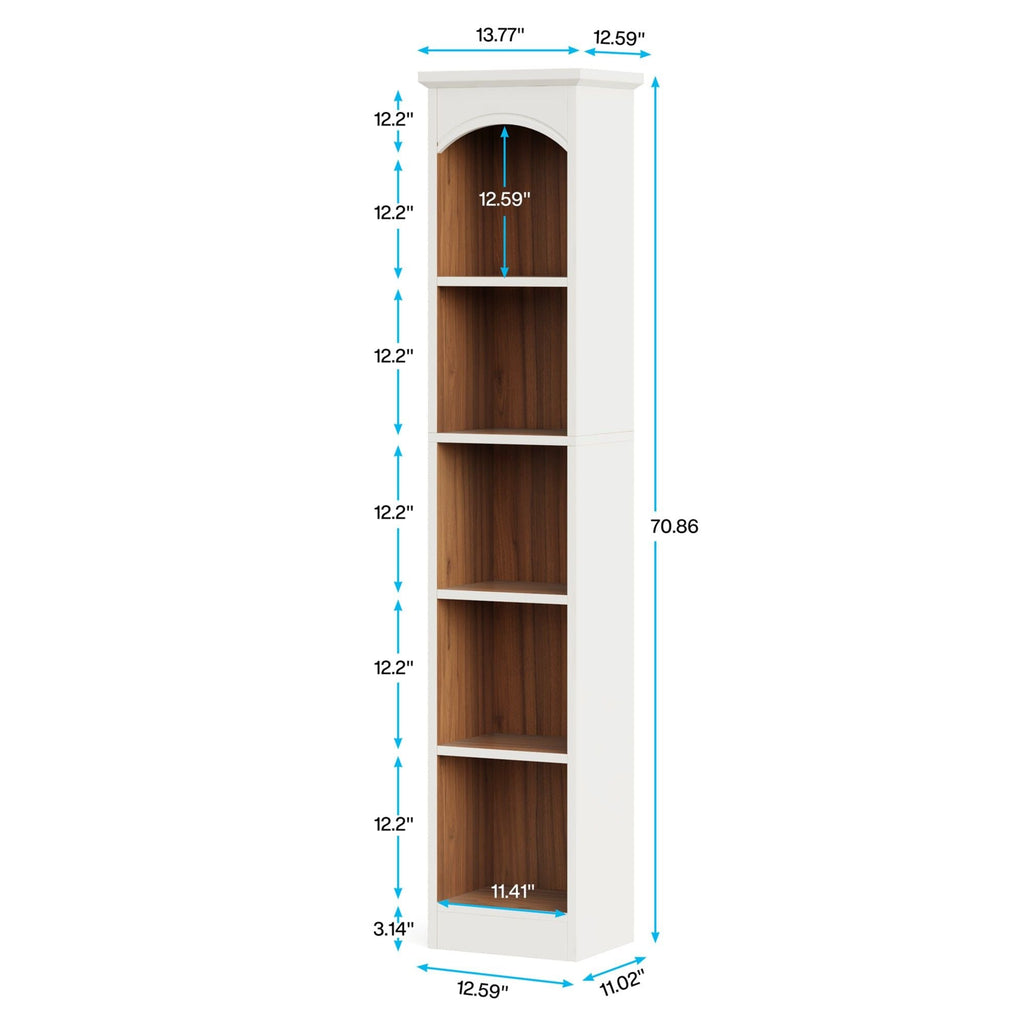 5 Tier Library Bookcase with Waterproof Melamine - White