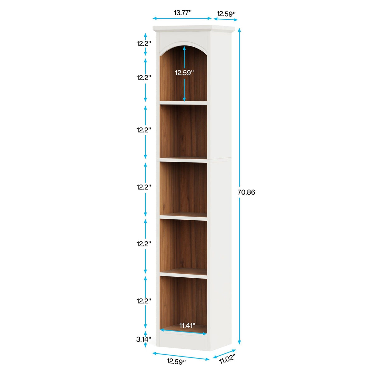 5 Tier Library Bookcase with Waterproof Melamine - White
