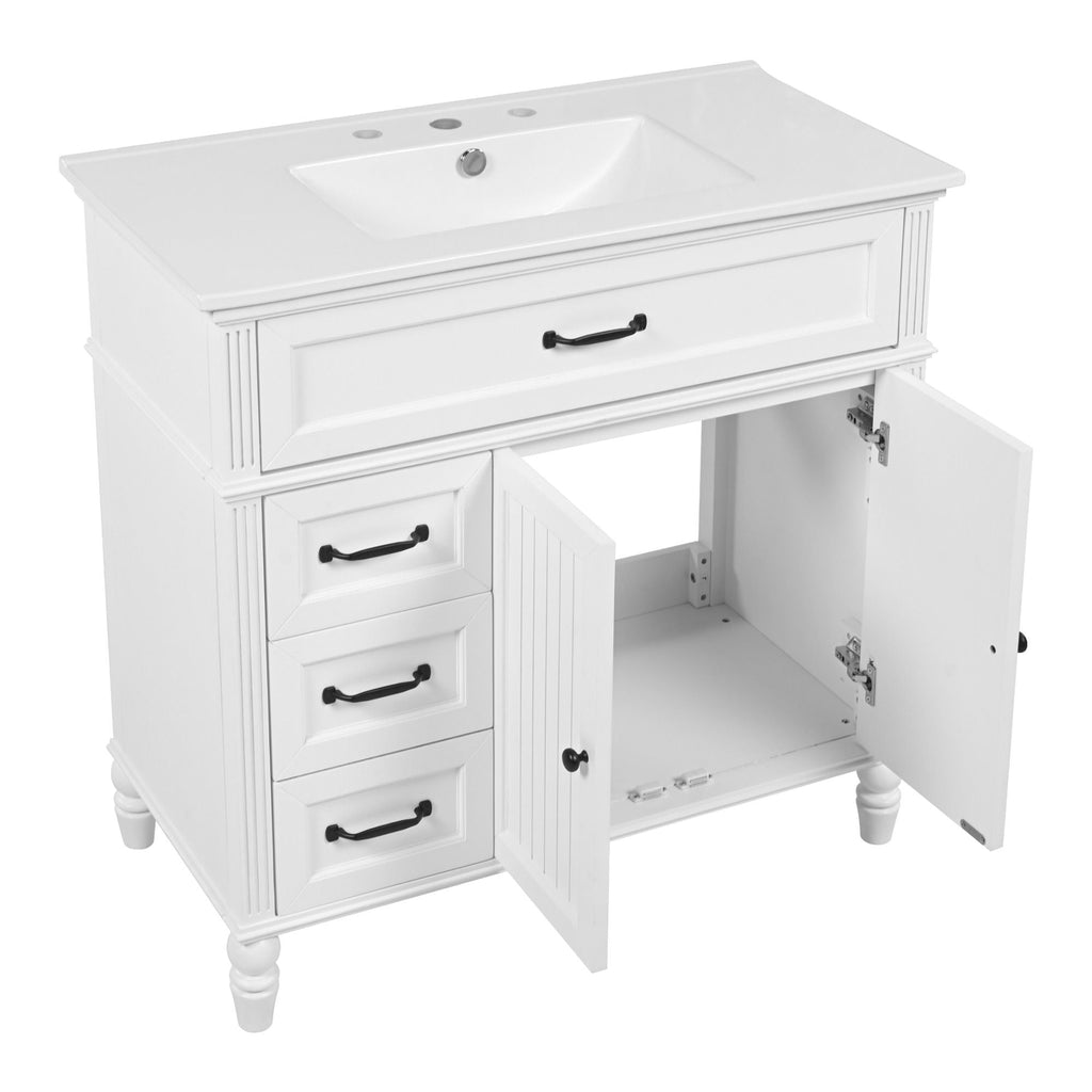 Bathroom Vanity With Sink and Drawers - Freestanding Solid Wood Cabinet