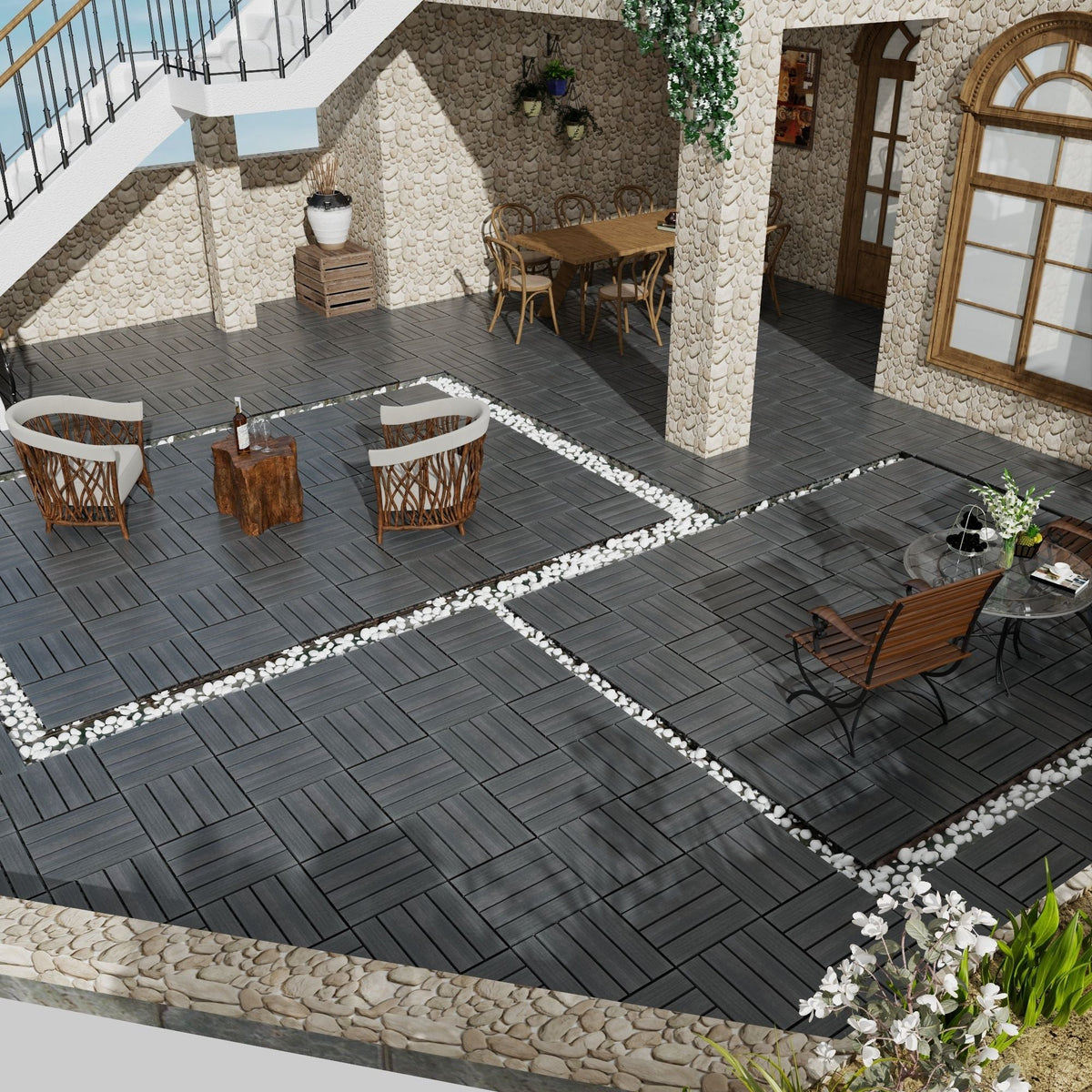 Weather Resistant Interlocking Deck Tiles - Light Brown or Dark Gray