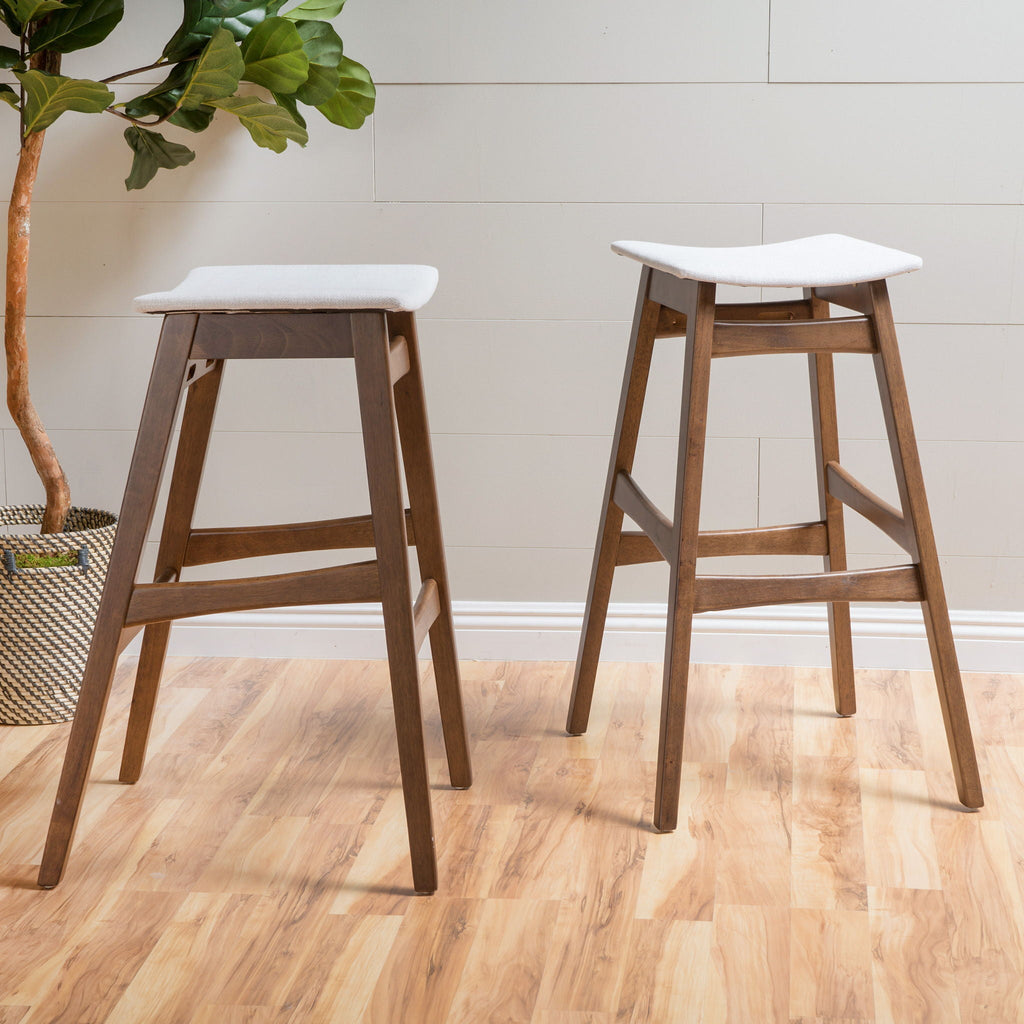 Mid Century Modern Bar Stool Set with Upholstered Seating - Beige or Dark Gray
