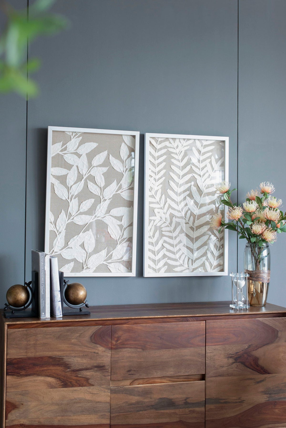 Shadow Box Wall Decor with Paper Florals – White
