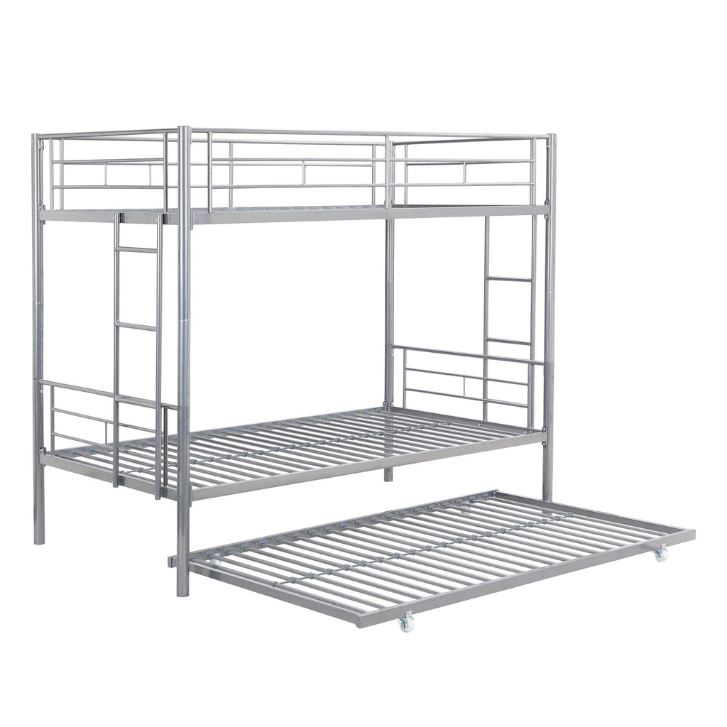 Twin Over Twin Metal Bunk Bed with Trundle - Black