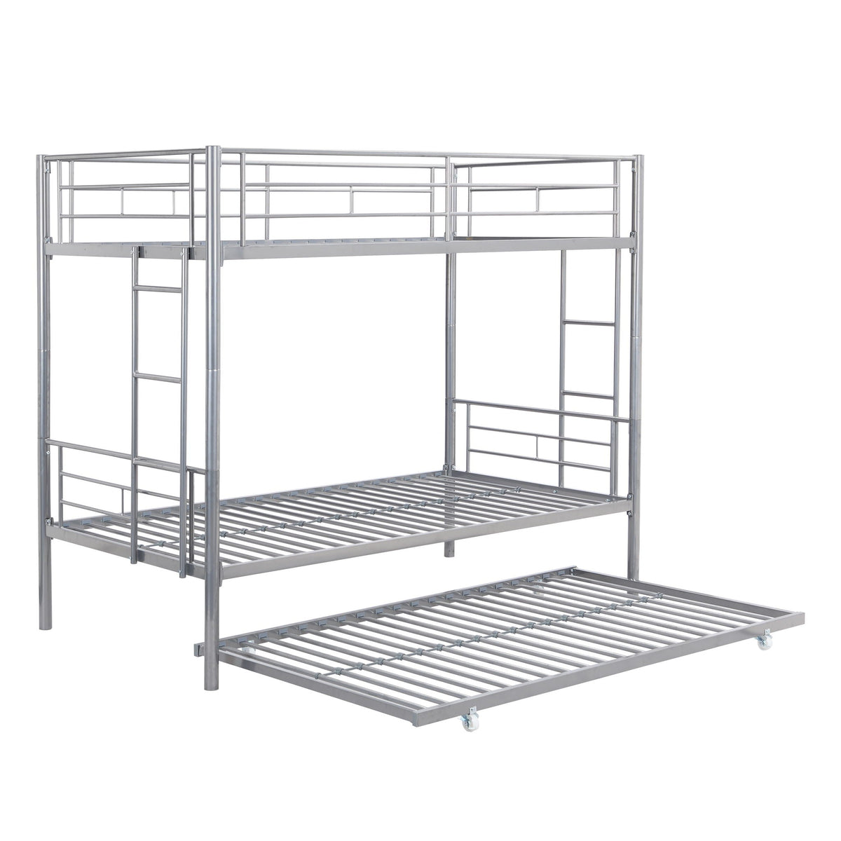 Twin Over Twin Metal Bunk Bed with Trundle - Black
