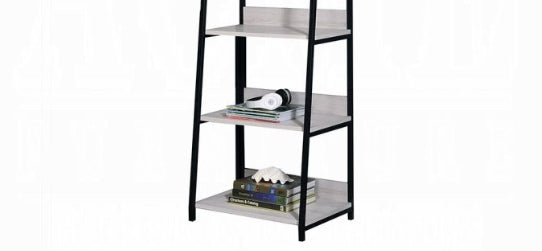 Leaning Ladder Bookshelf with Natural Wood Shelves - Black