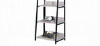 Leaning Ladder Bookshelf with Natural Wood Shelves - Black