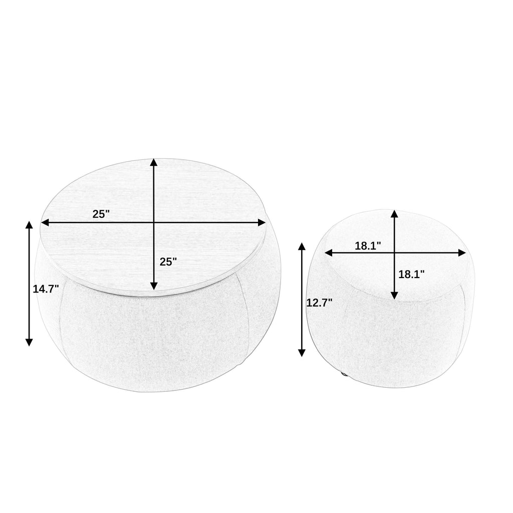 Round Storage Ottoman with 2 in 1 Function - Multiple Colors