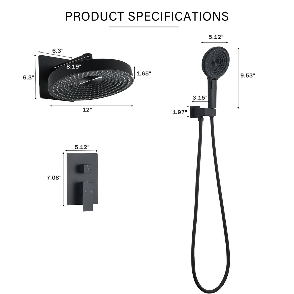 Matte Black Concealed Shower System with Dual Control Valve - Matte Black