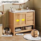 36" Bathroom Vanity with Ceramic Sink and Soft-Close Drawers - White