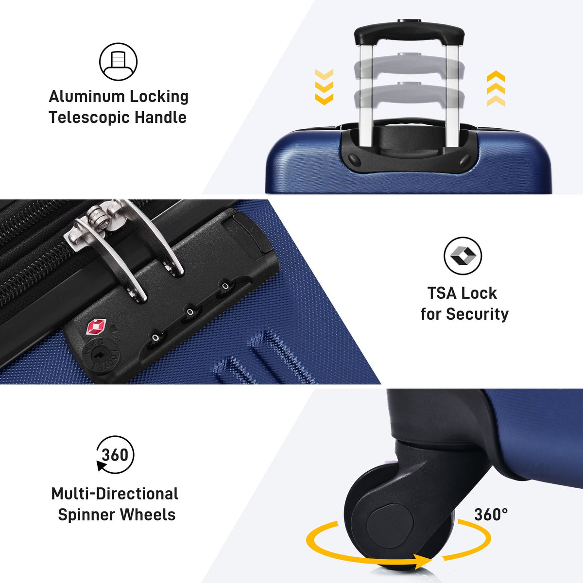 3 Piece Hardside Spinner Luggage Set with TSA Lock - Blue, Purple, Pink, Beige