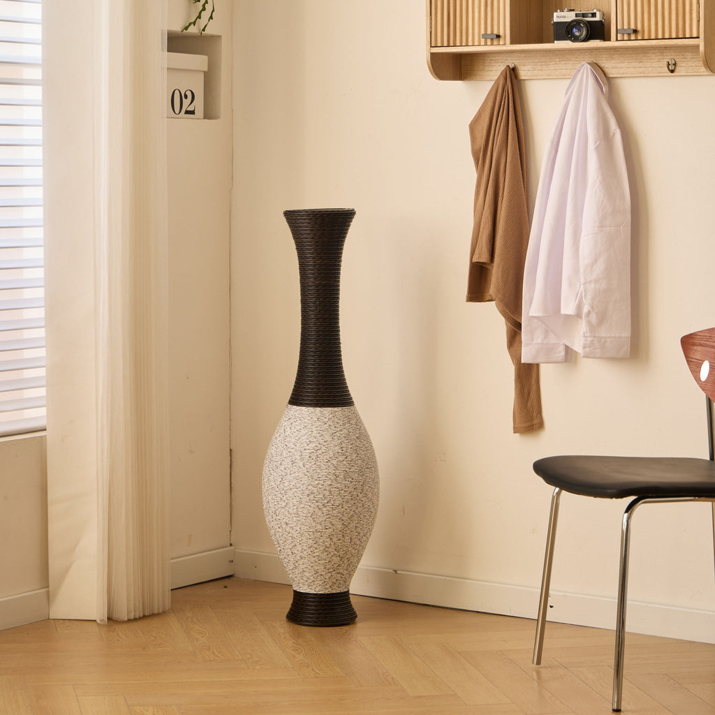 Tall Designer Floor Vase with Elegant 2 Tone - White or Dark Brown