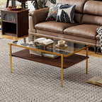 Rectangular Coffee Table with Tempered Glass Top and Metal Legs - Black, Dark Brown, or White