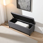 Button-Tufted Storage Ottoman with Safety Close Hinge - Beige or Dark Gray