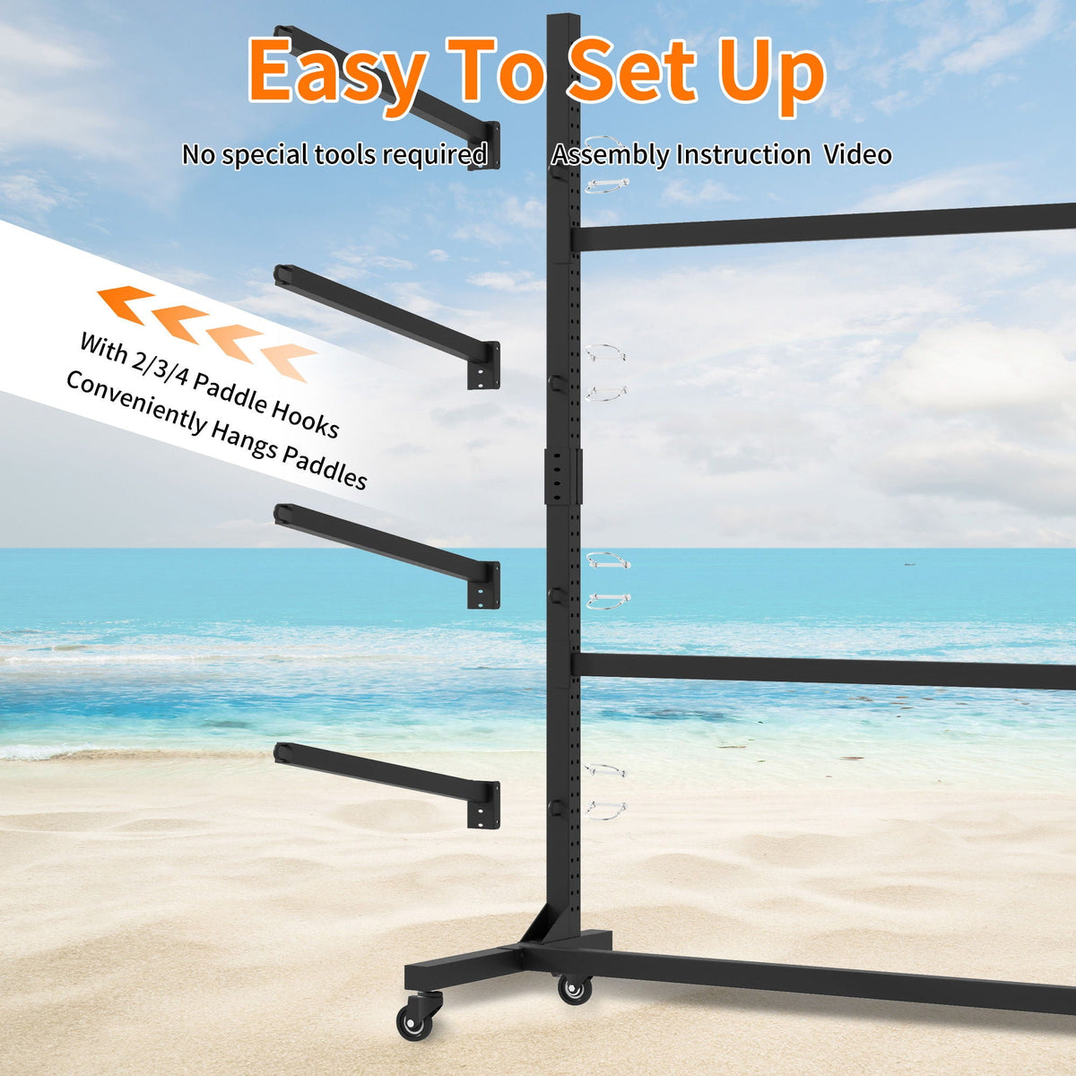 Freestanding Kayak Storage Rack with Lockable Wheels - Black