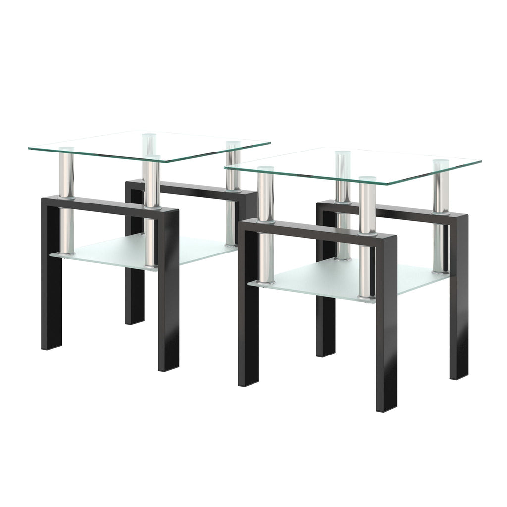 Modern Tempered Glass End Table with Metal Frame - Black or White