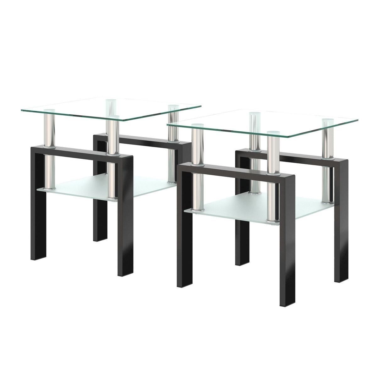 Modern Tempered Glass End Table with Metal Frame - Black or White