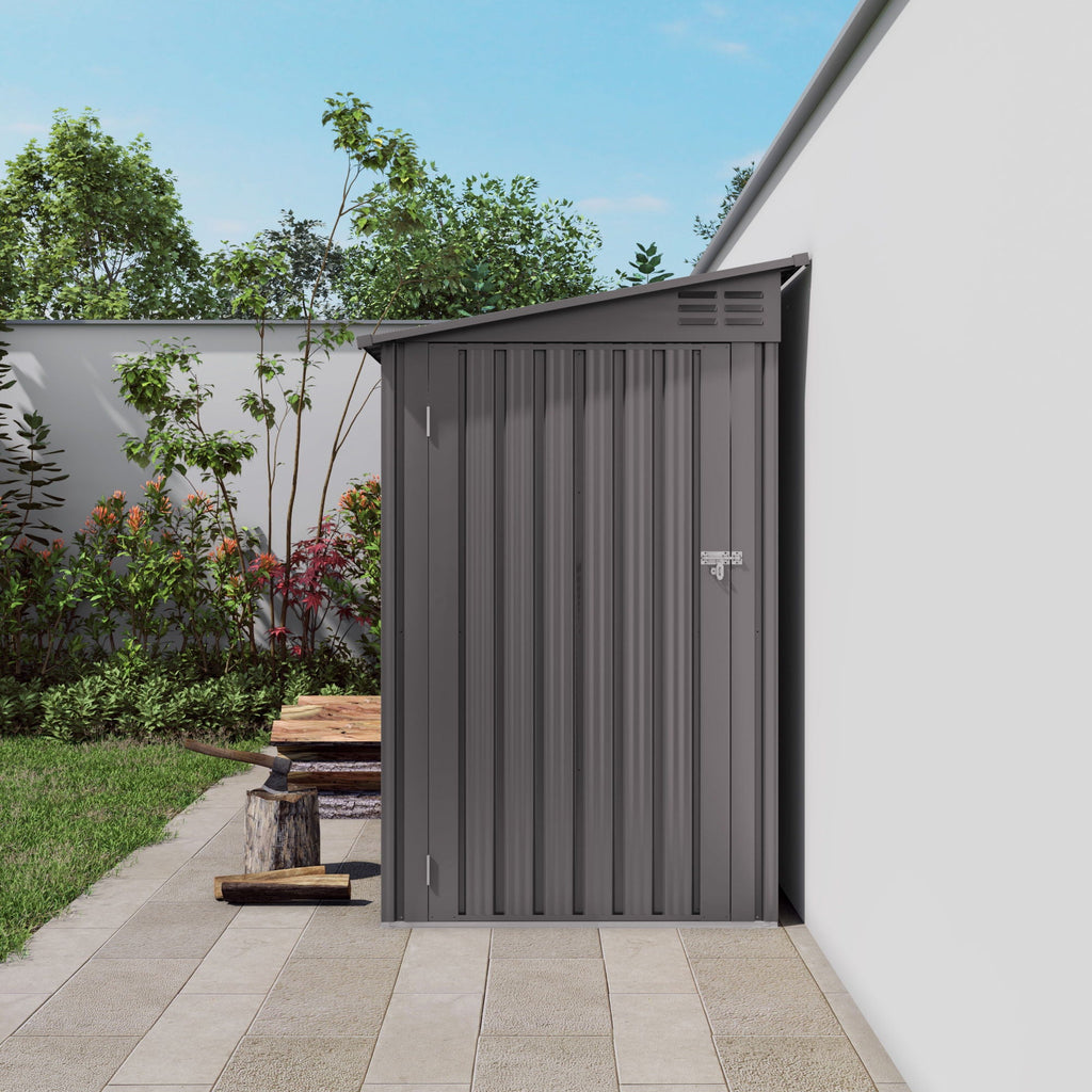 Lean-To Storage Shed with Windows and Sloping Roof - Gray