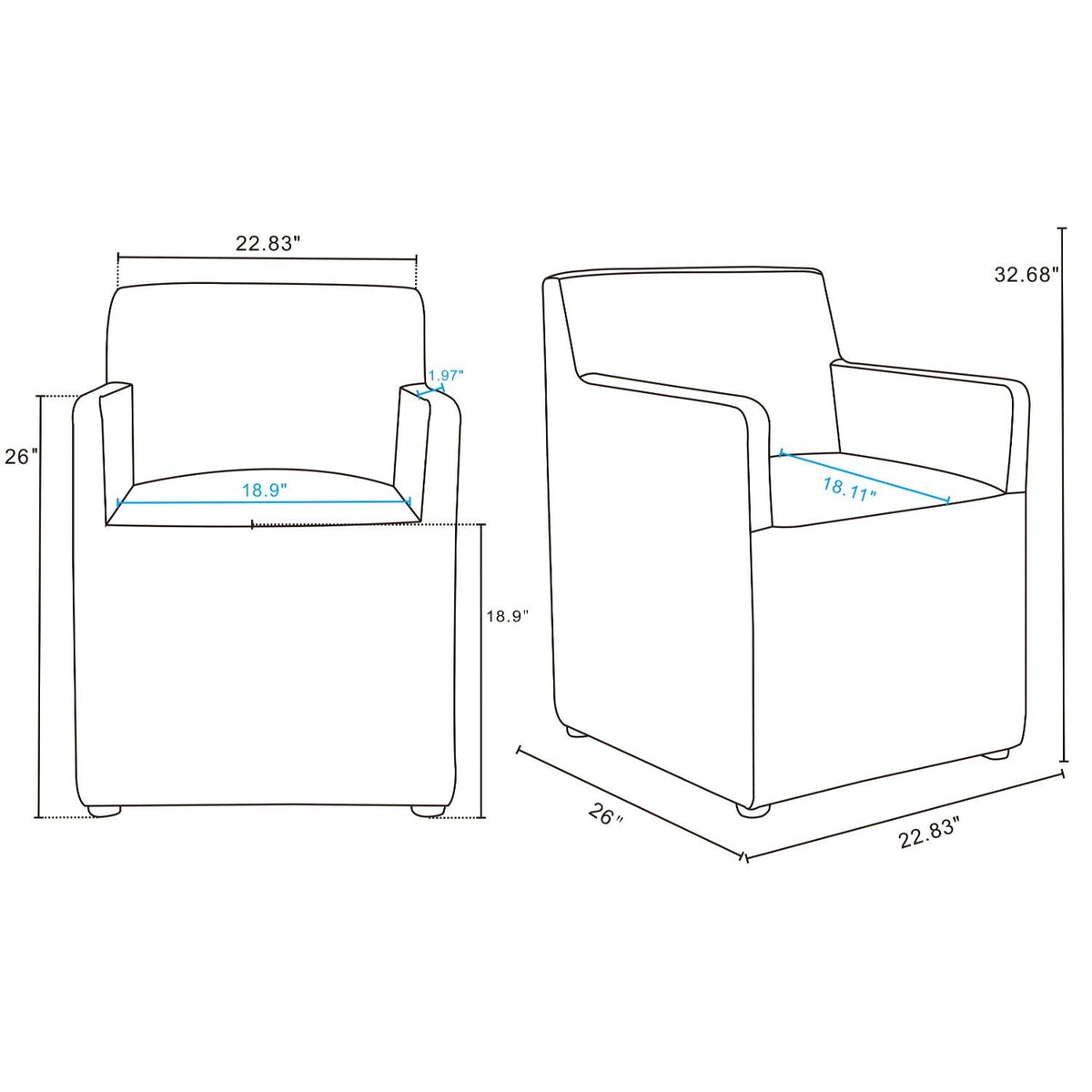 Square Armchair with Upholstered Seat - Available in Multiple Colors