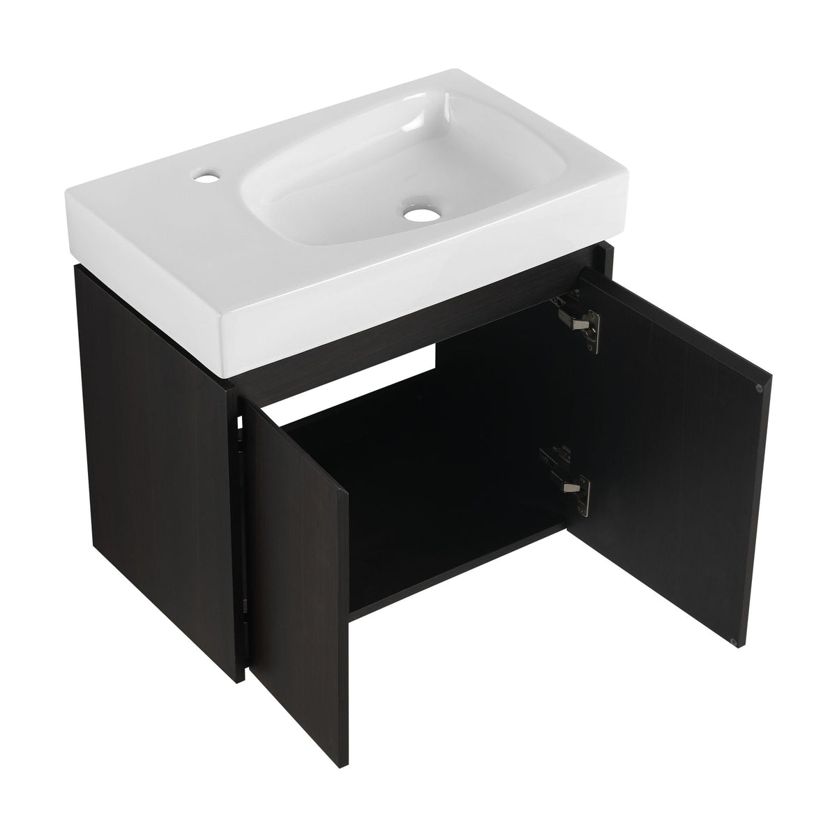 Modern Bathroom Vanity with Ceramic Basin and Storage Cabinet - Light Brown, Black, or White