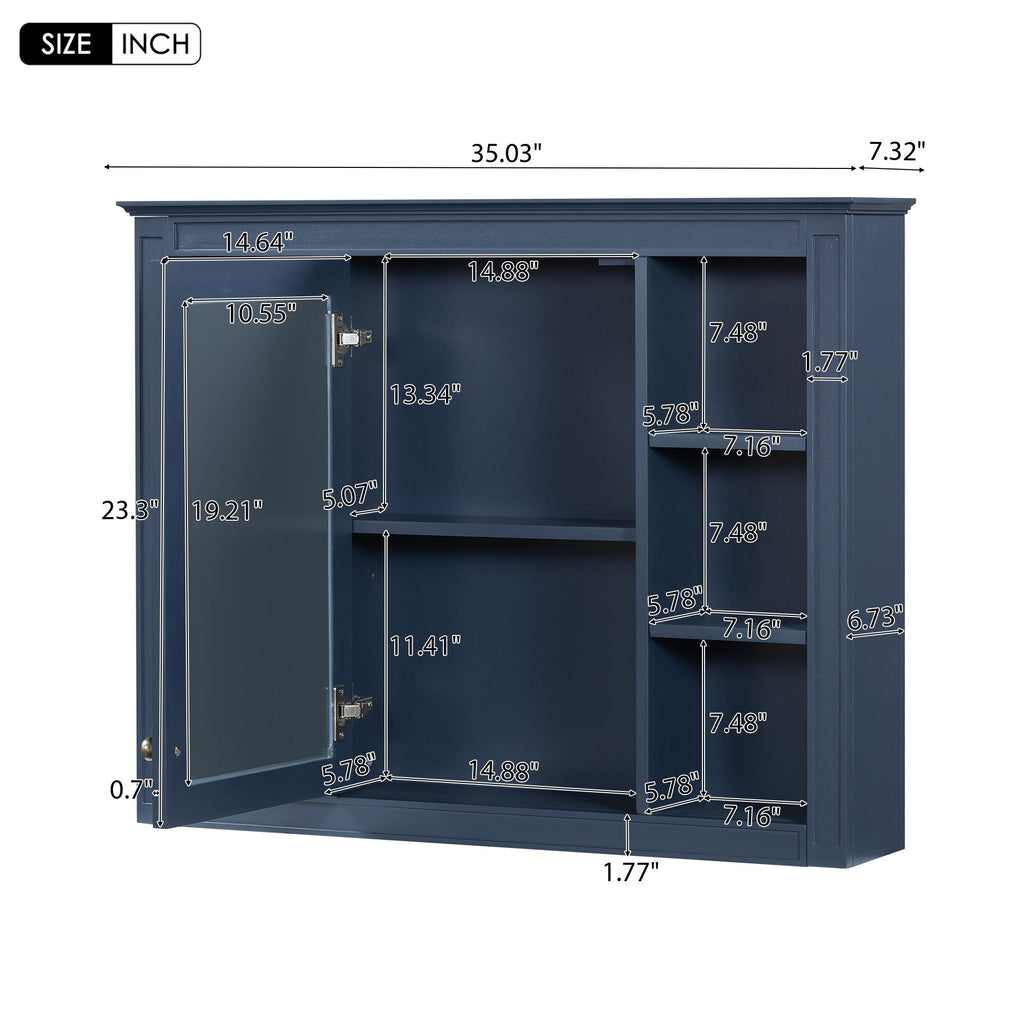 Wall Mounted Medicine Cabinet with Mirror and 6 Open Shelves - Multiple Colors