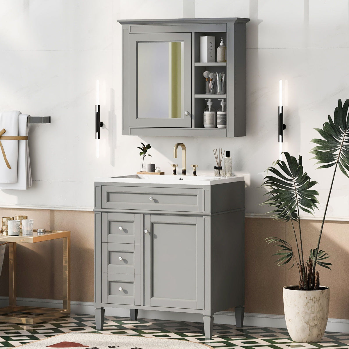 Bathroom Vanity with Medicine Cabinet and Storage - Multiple Colors