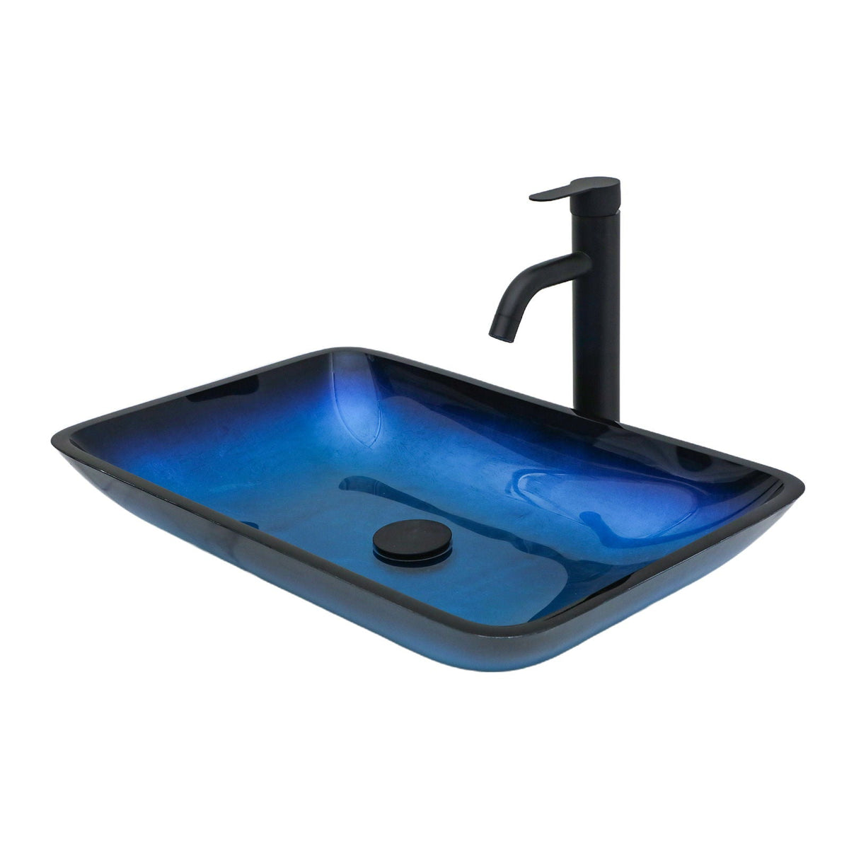 Gradient Tempered Glass Vessel Sink with Pop-Up Drain - Gold or Blue