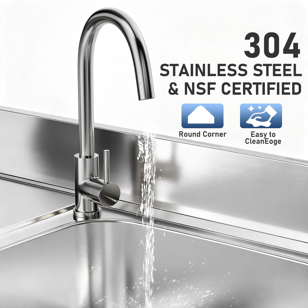 Stainless Steel Outdoor Utility Sink with Workbench & 360° Faucet - Silver