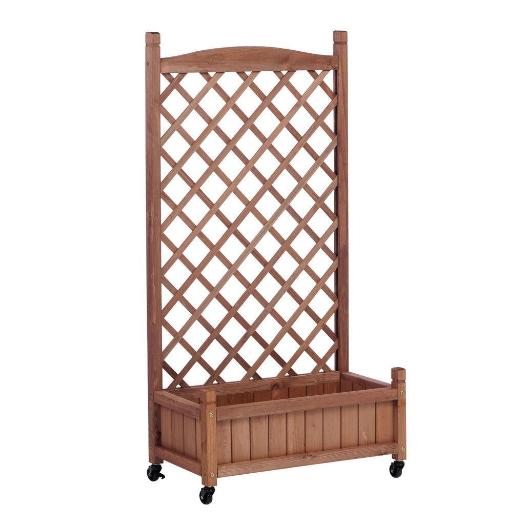 Raised Garden Bed with Trellis 2 Pack – Solid Wood Planter & Plant Stand, Brown