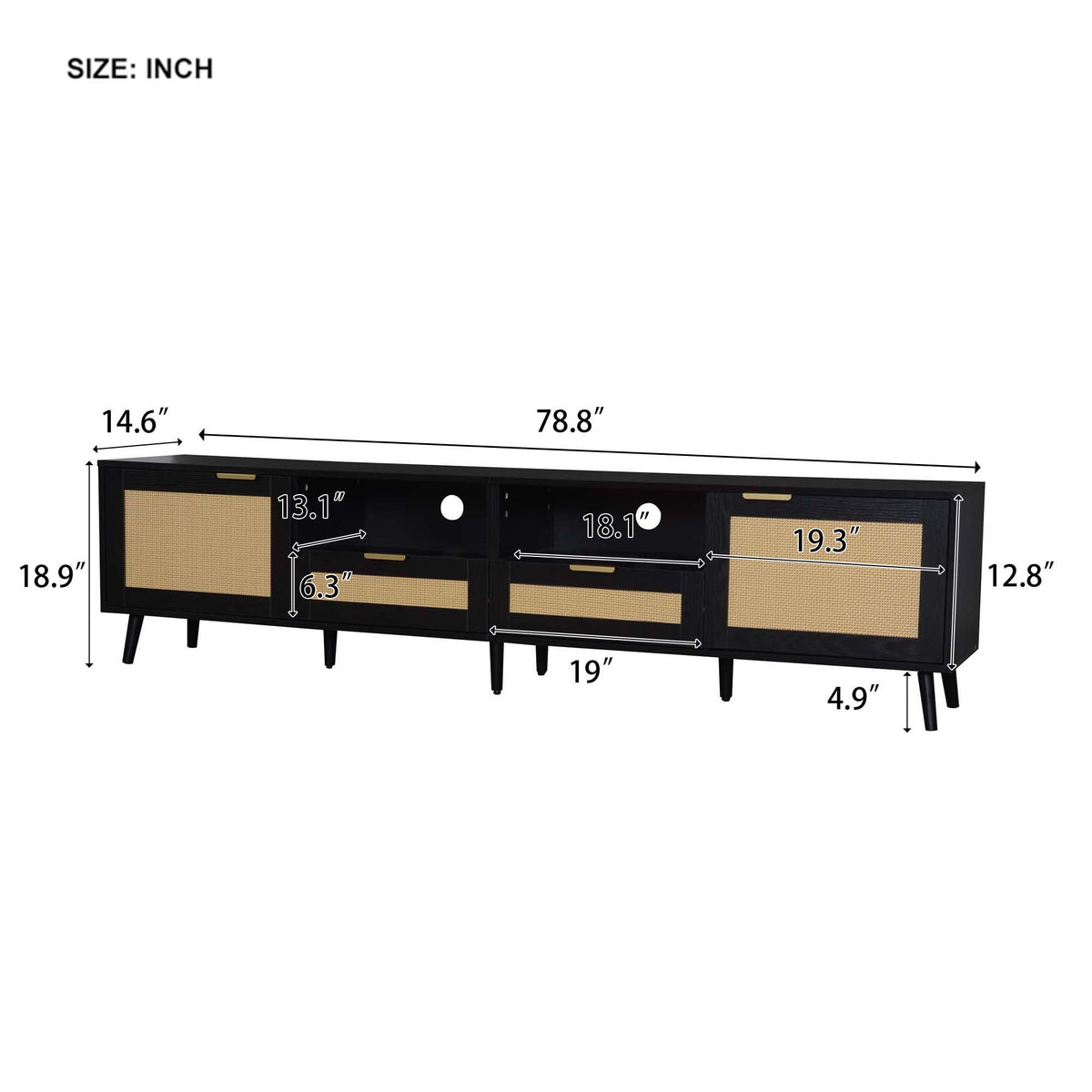TV Stand Media Console with Cable Management - Light Brown or Black