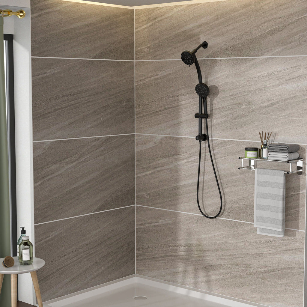 Dual Shower Head System with Rain Shower and Adjustable Slide Bar - Multiple Colors