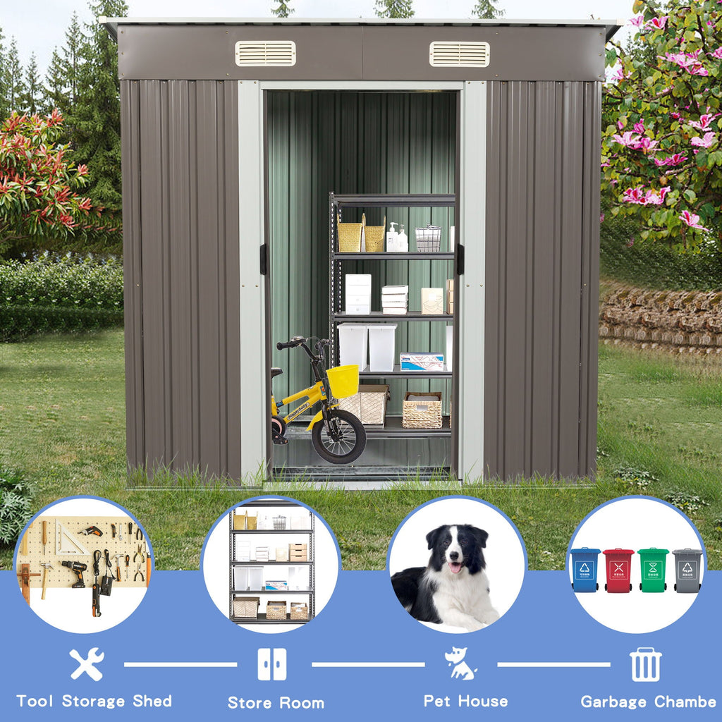 Outdoor Storage Shed with Galvanized Steel Construction - Gray or White