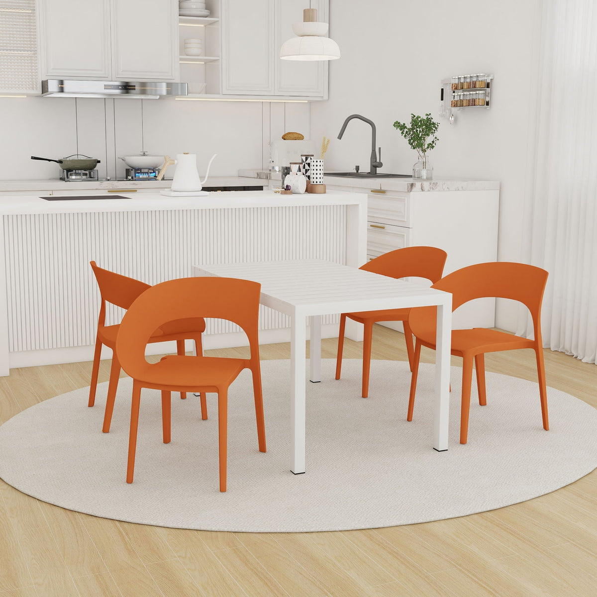 Modern Outdoor 4 Piece Dining Set with Ergonomic Chairs - Green or Orange